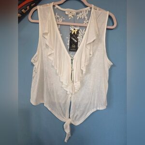 Iris Basic White Ruffled Tie-Front Blouse